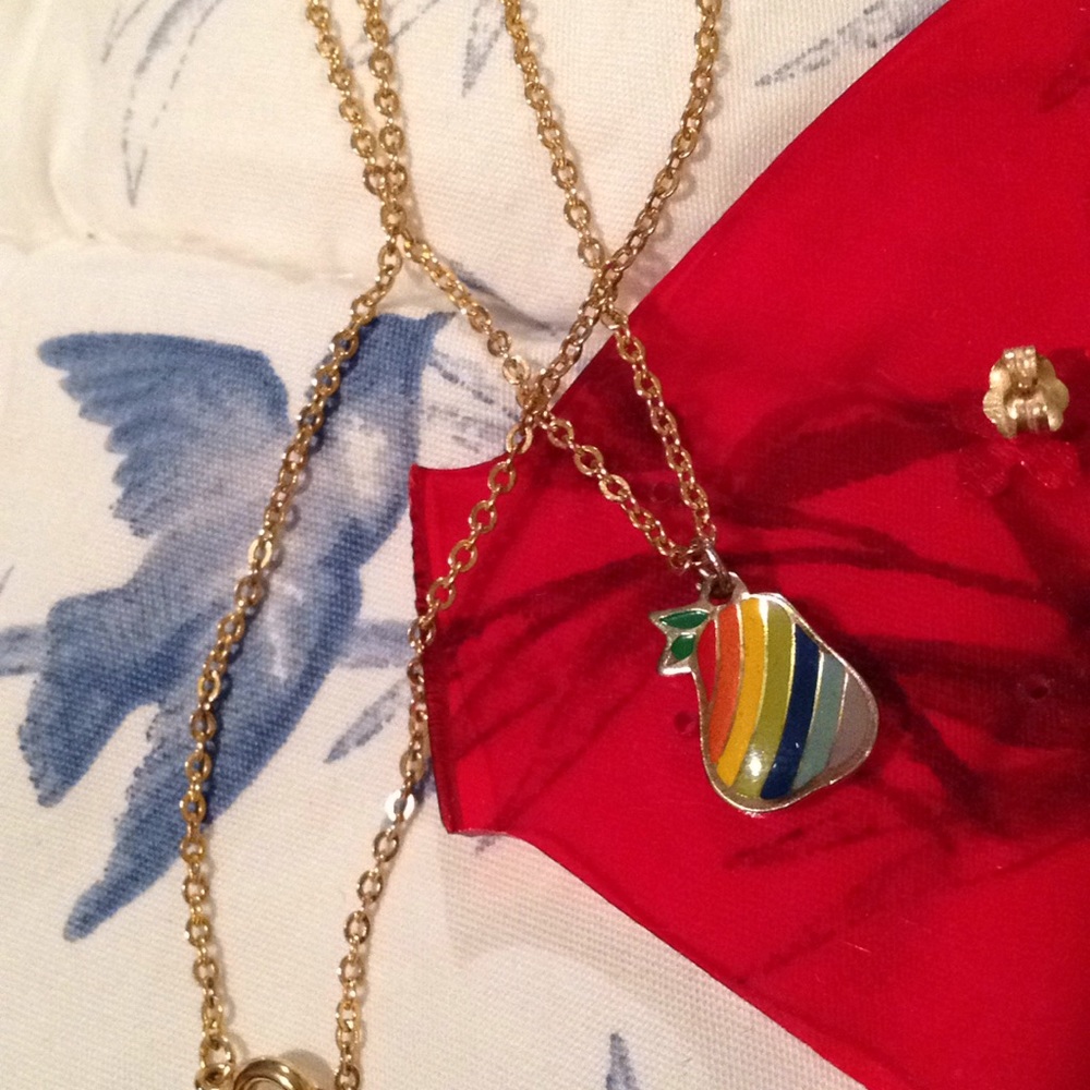 80's Rainbow Pear Gold Necklace